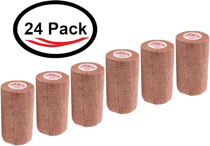 3 Inch Vet Wrap Tape Bulk (Brown) (Pack of 24) Self Adhesive Adherent Adhering Flex Bandage Grip Roll for Dog Cat Pet Horse