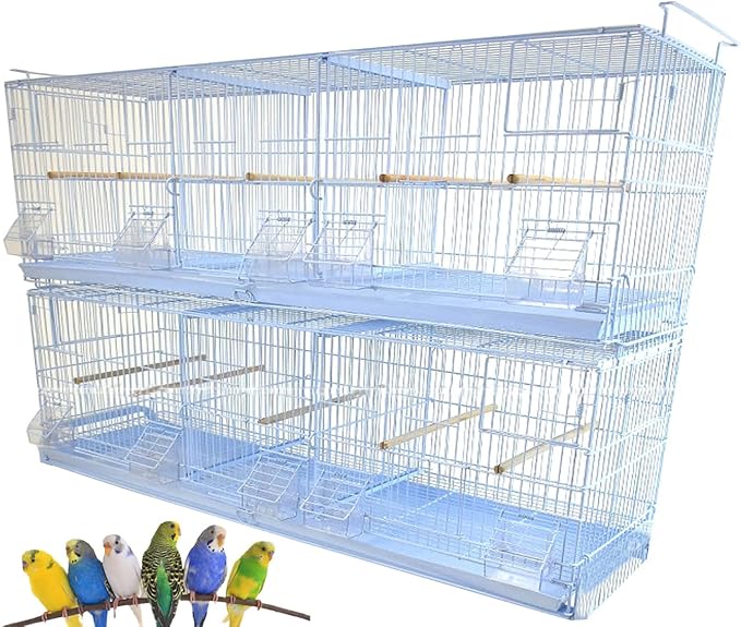 Combo: Extra Large White Stack & Lock Breeder Bird Flight Cage Breeding Nest Door Removable Divider with Removable Rolling Stand 38"x11"x15"H LOT-2