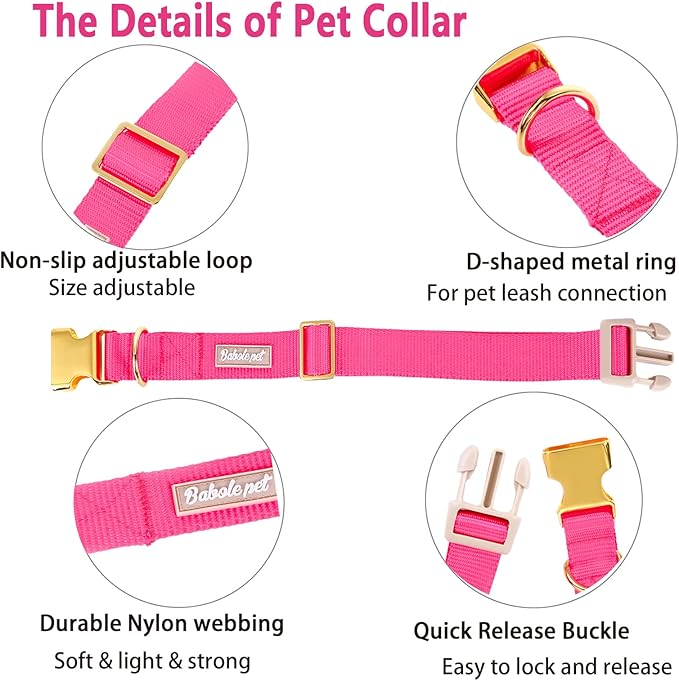 Nylon Dog Collar - Adjustable Rose Red Soft Webbing Dog Collars for Small Medium Large Dogs Boy Girl Puppy Collar with Safety Metal Buckle M