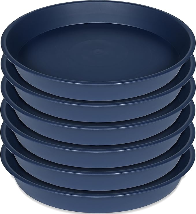 2 Pack of 8 inch Plant Saucer Clear, Heavy Duty Plastic Plant Water Tray 8 inch Round, Flower Plant Saucers for Indoors No Holes, Plant Dishes Saucer for Planter 7"/8" (8", Blue)
