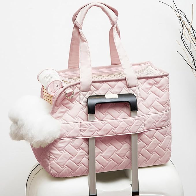 Small Puppy Purse Woman Bag,Cats/Puppy/Rabbits/BunnyCarrier Handbag with Multiple Pockets,Breathable Mesh Soft Cushion,Pets Travel Carriers Totes Picnic Outdoor 7-15lbs (Pink, Large)
