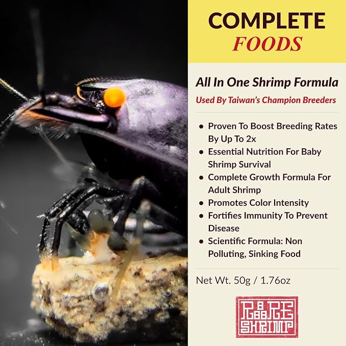 Professional Shrimp Food, All Natural Premium Ingredients, High Protein, Rich in Vitamins for Crystal Shrimp, Caridina, Neocaridina, Ornamental, Taiwan Breeder Foods Formula (50g)