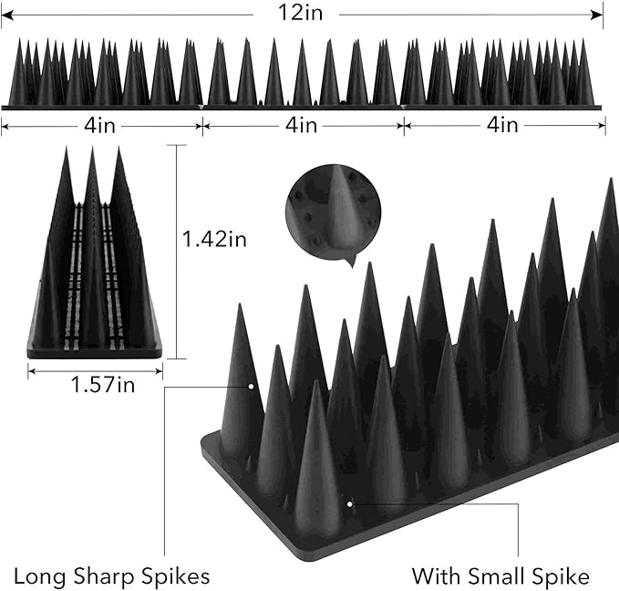 CIIC Bird Spikes, 20 Pack Pigeon Squirrel Raccoon Cat Deterrent Spike Outside Anti Birds Defender Outdoor to Keep Robin Away Roof Fence Window Nest 18.7 Feet(5.7m), Black