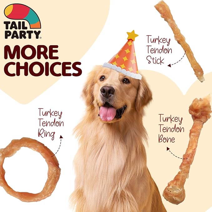 TailParty Turkey Tendons for Dogs: Soft Natural Dental Chew Stick & Puppy Training Treats Long Lasting Snack for Health-Conscious Pet Owners(Strips,4oz)