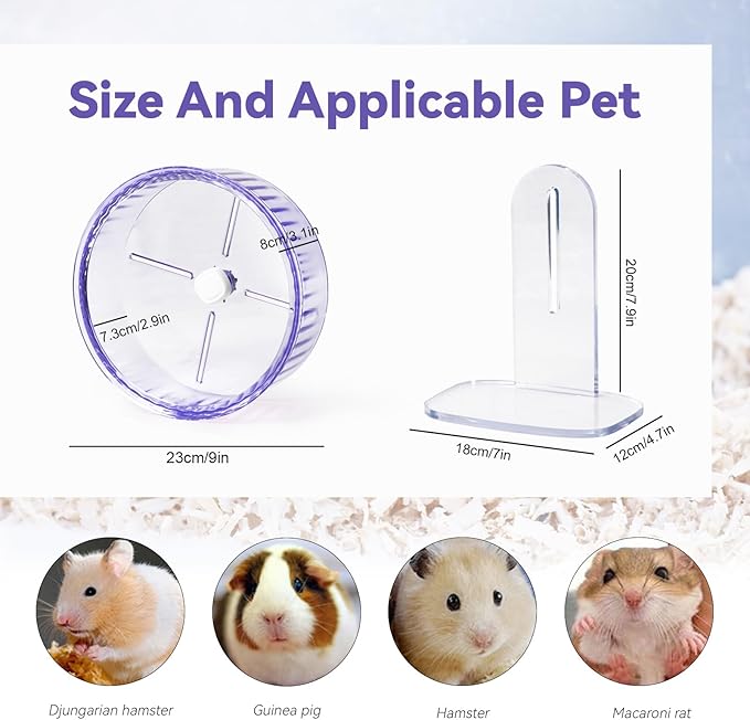 9In Hamster Wheel, Adjustable Chinchilla Wheel, Silent Spinner for Dwarf Syrian Gerbils Mice and Other Small Size Pets (9 Inch, Purple)