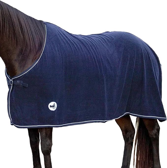 Jeffers Equine Elite Fleece Horse Cooler Blanket, 81 Inch – Soft, Adjustable Fit, Lightweight, Easy Care, Moisture Wicking Cooling Sheet with Surcingle for Post Exercise, Travel for Horses – Navy