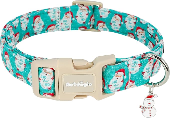 Christmas Dog Collar，Soft Cotton Dog Collars for Extra Small Dogs, Dog Christmas Collar with Santa for Small Medium Large Dogs, Adjustable Green Collars Perfect for Girl or Boy Dog Collars-XS