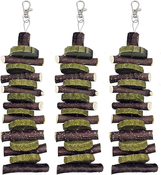 Hamiledyi 3Pieces Bunny Chew Toys for Teeth Natural Fruit Twigs Handmade Timothy Alfalfa Hay Grass Cakes for Guinea Pigs Hamsters Dwarf Rabbits Chinchillas Gerbils Improves Dental Health