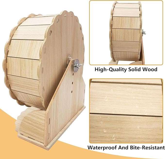 Hamiledyi Wooden Hamster Wheel, Small Pets Exercise Wheel, Silent Running Wheel for Gerbil, Mice, Guinea Pigs, Dwarf Syrian Hamster (5.9in)