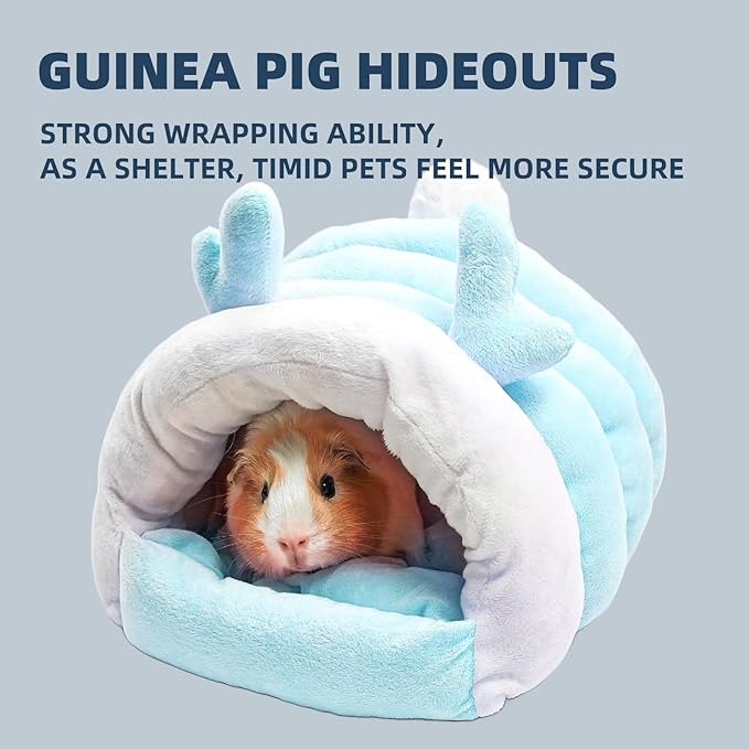 Guinea Pig Hideout, Warm Bed for Guinea Pig,Rabbits, Chinchillas, Cozy Small Animal Winter Shelter (Blue, Small)