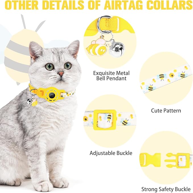 BINGPET AirTag Cat Collar with Bells, Upgraded Safety Elastic Cat Collar with Airtag Cat Collar Holder, Anti-Lost Cat Collars for Girl Boy Cats, Anti-Suffocation Kitty Puppy Collars