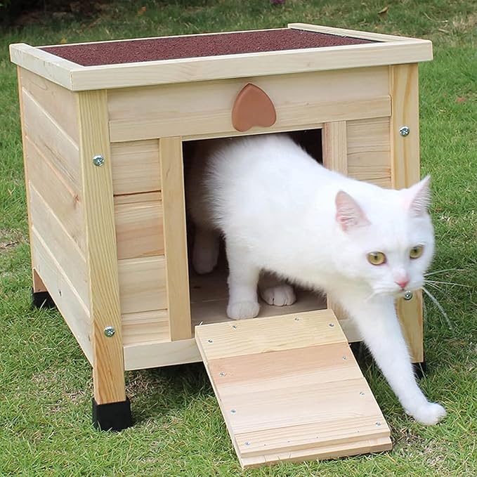 Rockever Outdoor Cat House,Outdoor cat Houses for Feral Cats Weatherproof Rabbit Hutch Small, Wooden Small Pet House and Habitats-Beige