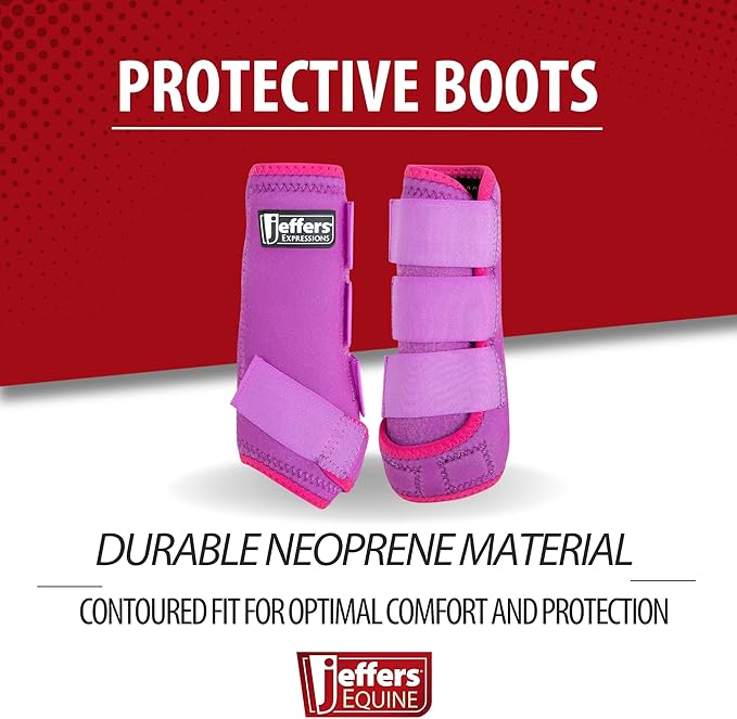 Jeffers Expression Neon Horse Boots 1 Pair - Purple & Pink, Breathable Neoprene, Secure Strap Closures, Durable Premium Protection for Jump Training & Trail Riding - Front & Hind, Small Size