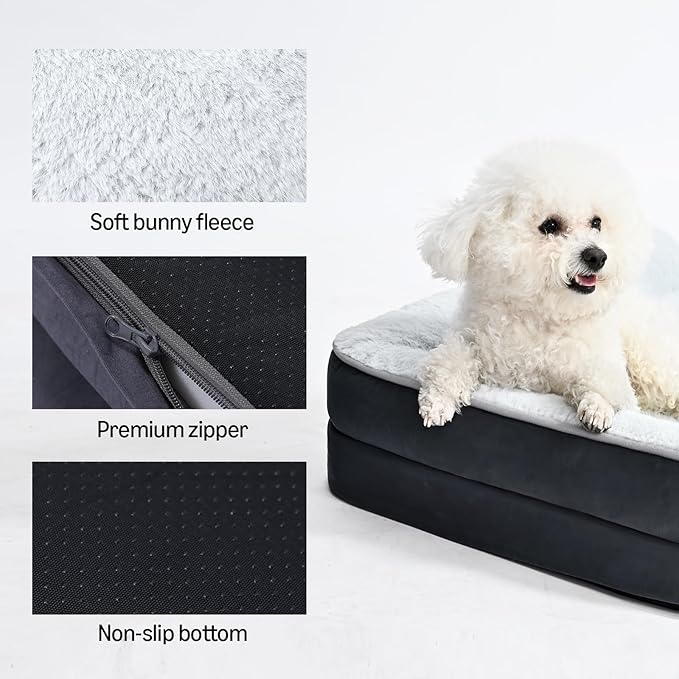Amazon Basics Washable L-Shaped Dog Bed for Medium Dogs, Anti-Slip Pet Sofa Bed for Indoor Dogs, Crate Bed, 36x27x8 Inches, Gray