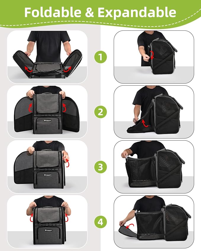 Expandable Cat Carrier Backpacks with Breathable Mesh, Pet Carrier Backpack for Cats Small Dogs Puppies Up to 20 Lbs, Dog Carrier Backpack Great for Travel/Hiking/Camping/Outdoor-Black