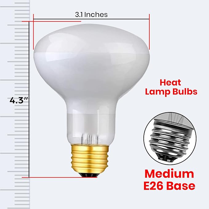 Reptile Heat Lamp Bulb 100 Watts UVA Basking Light for Reptiles and Amphibian, Basking Light for Bearded Dragon, UVA Reptile Light Bulb E26 Base 2 Pack