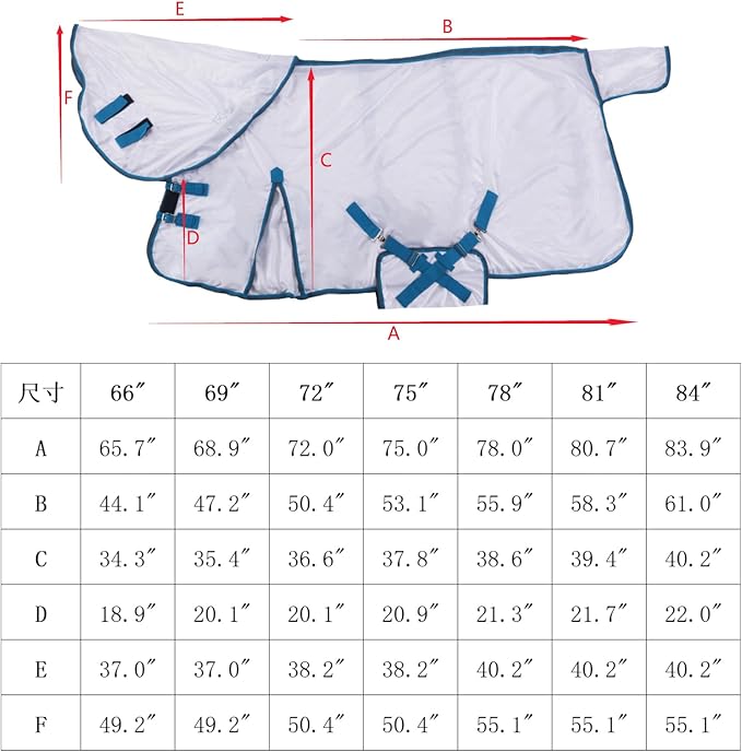 Horse Fly Sheet with Detachable Neck Cover & Belly Wrap, Adjustable Fly Sheet for Horses, Ventilated Airflow Mesh Equine Cooling Summer Flysheet White 69