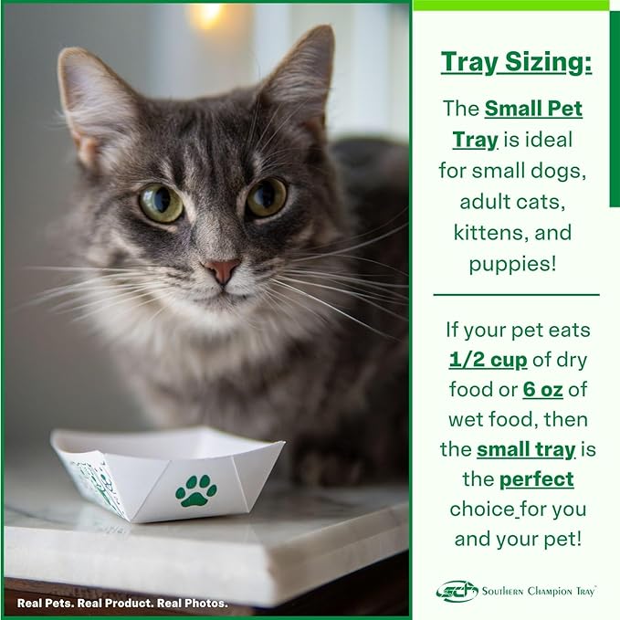 Southern Champion Tray, Small Disposable Pet Food Bowl, 1/2 Cup (25 Quantity) Pet Food Tray, Travel Pet Bowl, Feeding Kittens, Puppies, Cats, and Dogs, Wet Food and Dry Food, 6 oz Capacity