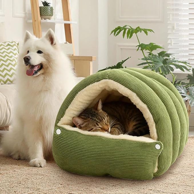 CutyPet Winter Cave,Warmth Cozy Comfort Plush Pet Cave,Cute Cozy Safe Hideaway Cat Bed with Removable Cushion,Warm Soft Removable Washable for Cats and Dogs (Black Plaid, L:25.59 * 15.74 * 11.02 in)