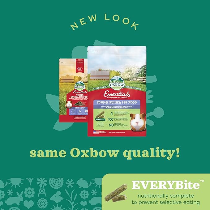 Oxbow Essentials Young Guinea Pig Food, Guinea Pig Pellets Made with Timothy Hay, Stabilized Vitamin C, Small Animal Pet Products, Small Animal Food Made in USA, High Fiber, 10 lb. Bag