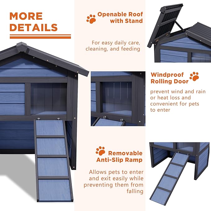 Outdoor Rabbit Hutch, Weatherproof Rabbit Cage Indoor 100% Insulated Foam Bunny Cage Small Pet House with Openable Roof,Flip Acrylic Side Door for Winter Outside (Blue)