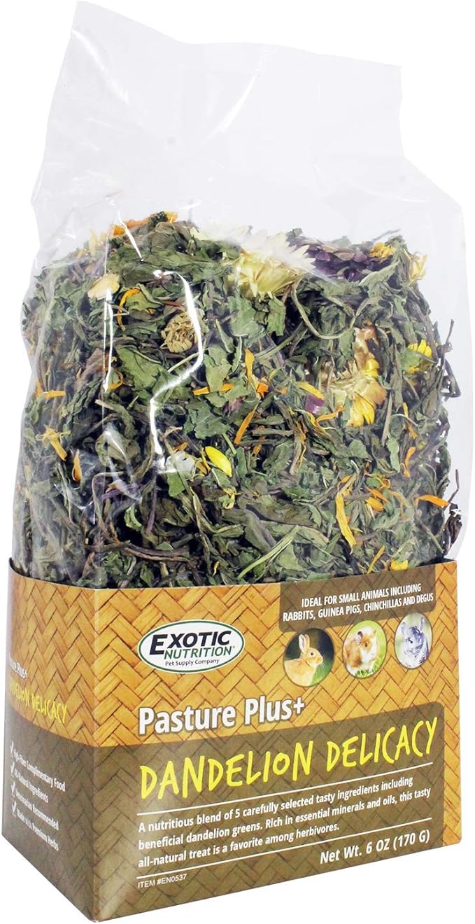 Exotic Nutrition Pasture Plus+ Dandelion Delicacy - Healthy Natural High-Fiber Dried Flower Treat - Guinea Pigs, Rabbits, Chinchillas, Prairie Dogs, Degus, Hamsters, Gerbils & Other Small Pets