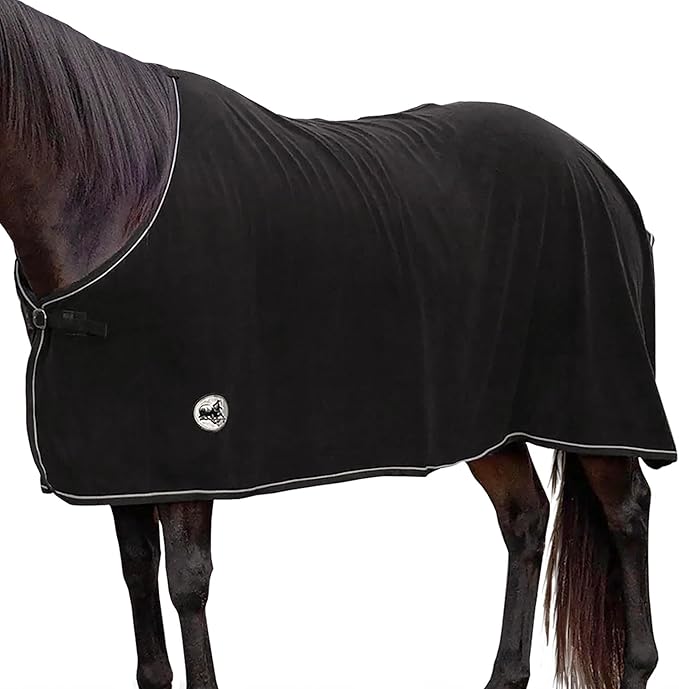 Jeffers Equine Elite Fleece Horse Cooler Blanket, 72 Inch – Soft, Adjustable Fit, Lightweight, Easy Care, Moisture Wicking Cooling Sheet with Surcingle for Post Exercise, Travel for Horses – Black