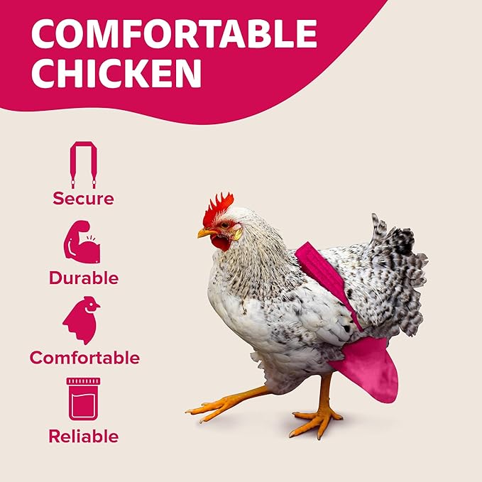 Hen Holster Bikini Diaper, Bird Diaper & Harness for Hens, Roosters, Ducks, Geese - with Removable Vinyl Liner, Adjustable Fit for Outdoor Adventures & Indoor Use - Easy to wear - S/M, Pink