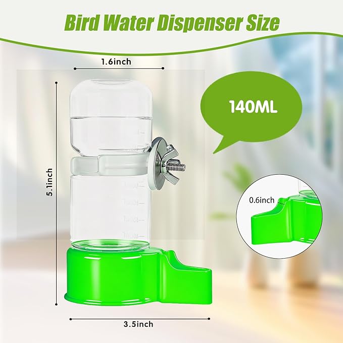 BWOGUE 2PCS Automatic Bird Water Dispenser, 4.73 Fl Oz Parakeet Water Dispenser for Cage No Mess Suspended Bird Water Feeder for Cockatiel Budgie Conure Lovebirds