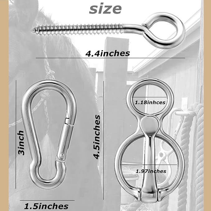 Horse Tie Ring, Heavy Duty Stainless Steel Tie Ring Horse Training Equipment Horse Tack and Supplies with Eye Bolt,Quick snap,Humane and Safe Tie Way