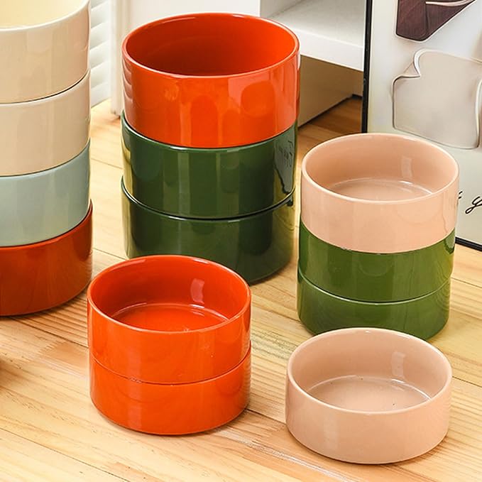 Petygooing Ceramic Dog Bowl Set with Stand, Small Cat Dog Food and Water Bowl, Anti-Slip Set of 2 Bowls - 13.5 OZ (5.1In / 1.7 Cups) Rust Red
