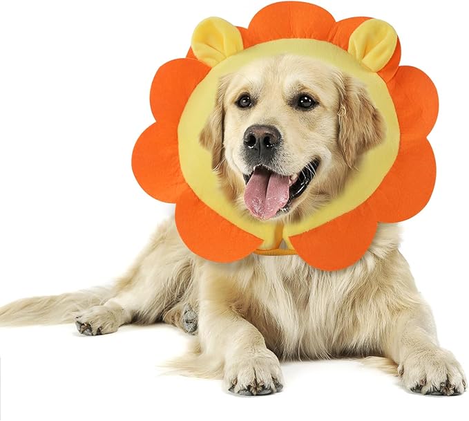 IEUUMLER Inflatable Recovery Dog Collar, Protective Donut Cone, Adjustable Soft Collar for Dog and Cat After Surgery Prevent from Biting & Scratching EU002 - Orange Lion L+