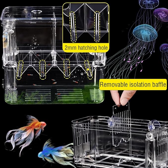Double Room Breeder Box for Fish Tank, Fish Tank Breeding Box with 1 Toilet and 1 Mesh Bag, PC Transparent Aquarium More Convenient for You to Watch Ornamental Fish and Shrimps(Small)