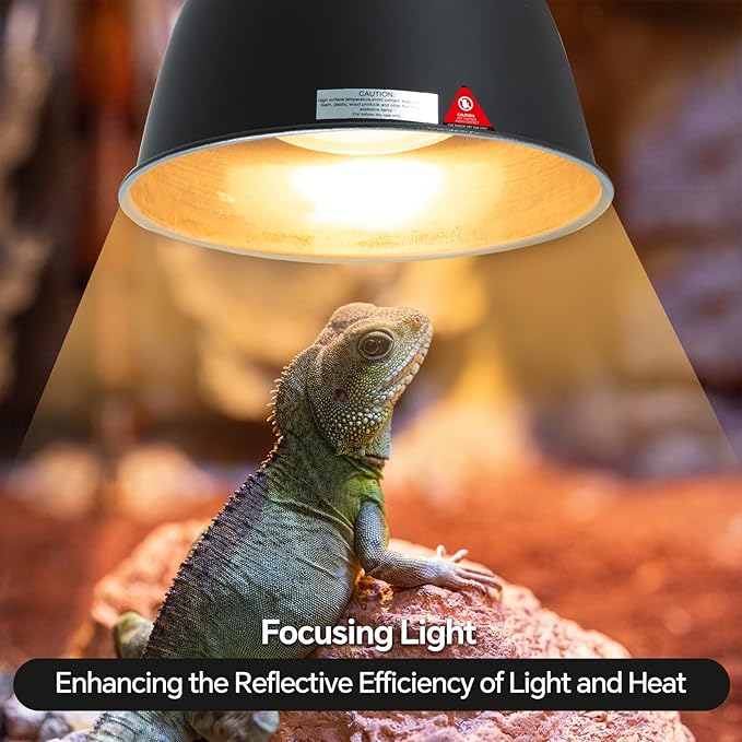 Reptile Light Fixture, 8.1in Deep Dome Reptile Heat Lamp Fixture with Switch, Terrarium UVB Basking Light Fixture for Bearded Dragon Snake Chameleon Lizard, Suitable for E26 Bulbs Up to 150W