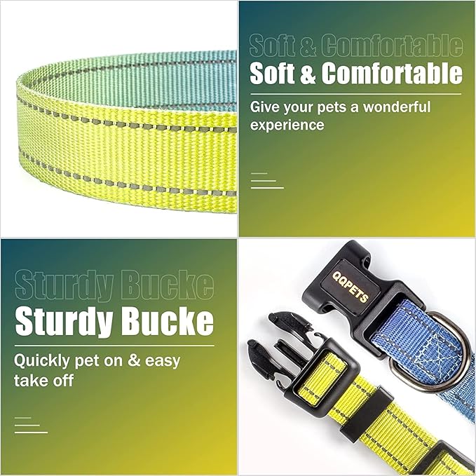 Roses&Poetry XS Dog Collar with Gradient Amber, Yellow Reflective Dog Collar Adjustable XSmall Puppy Collars Tiny for Small Medium Large Dogs (Amber-XS)