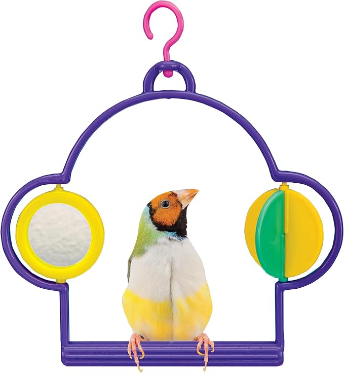 PENN-PLAX Bird Swing with Mirror and Spinner Toy – Attaches to Wire Birdcages – Great for Parakeets, Finches, and Other Small Birds – Multicolor