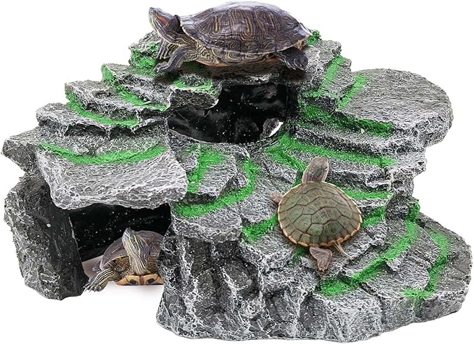 Turtle Basking Platform Turtle Tank Decoration for Aquariums & Terrarium, Turtle, Lizard, Reptile Habitat Hideout (Black)