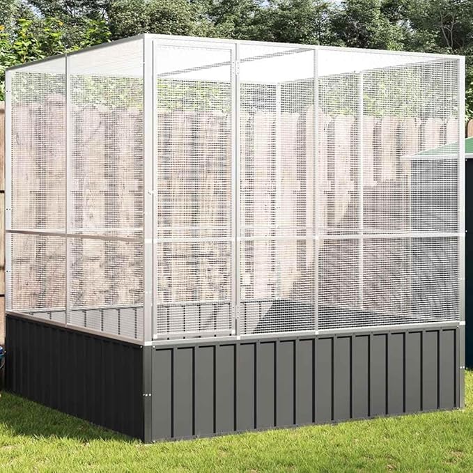 Large Metal Heavy Duty Walk-in Aviary Cage, Ample Activity Space Bird Cage with Lockable Door Also for Chickens and Rabbits, Silver 83.1"x81.5"x83.5" Steel,-404
