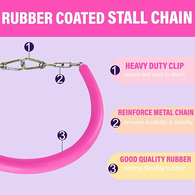 Stall Chain for Horses – 51 Inch Horse Stall Guard with Heavy-Duty Clips, Rubber Coated Stall Guard for Horse Stalls and Trailers (Pink)