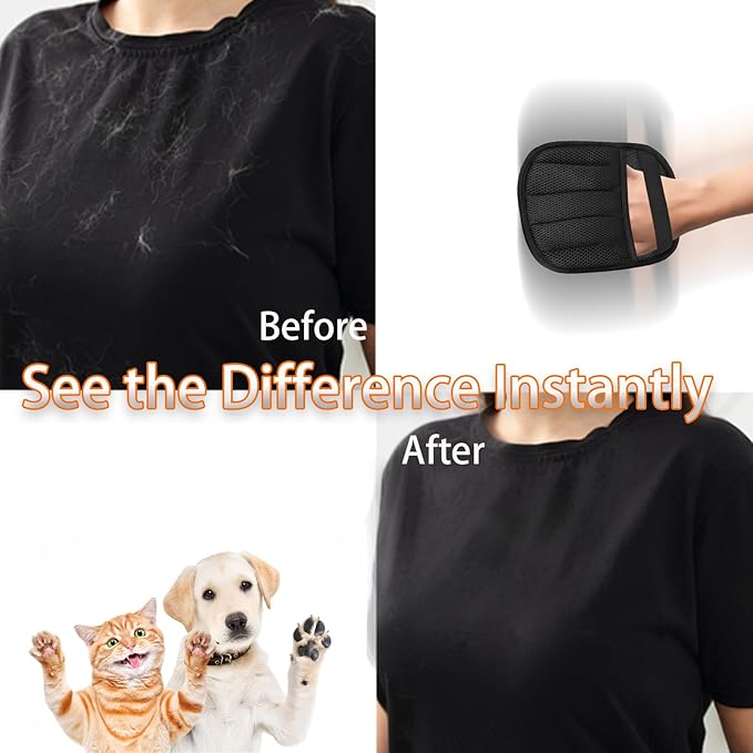 Pet Hair Removal Glove for Dogs and Cats, 2PCS Upgrade Reusable Electrostatic Gloves for Deshedding, Washable Cat Grooming Brush Five-Finger Magic Gloves for Clothing Carpet Sofa Car Seat