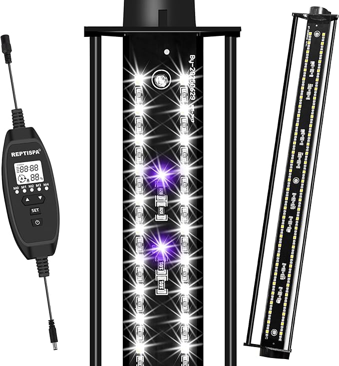 LED UVB Light for Reptiles, 15W 16-Inch Reptile LED Light for Bearded Dragon Lizard Gecko Snake Turtle, Aluminum UVA UVB Lamp Fixture Controller with Dimming and 4 UVI Modes