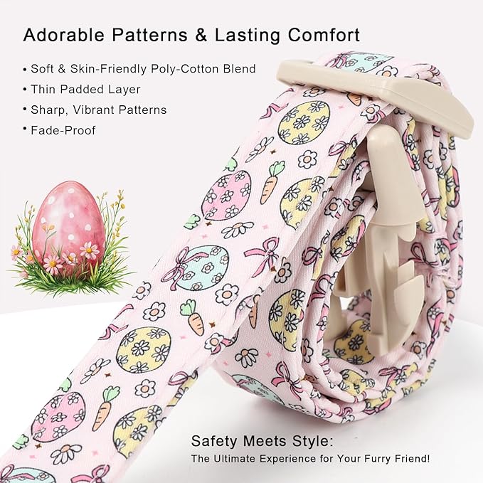 Easter Dog Collar for Small Dogs - Easter Egg Pastel Dog Collars, Cute Girl Dogs Collar, Lightweight Adjustable Pink Spring Holiaday Dog Collars with Quick Release Buckle S