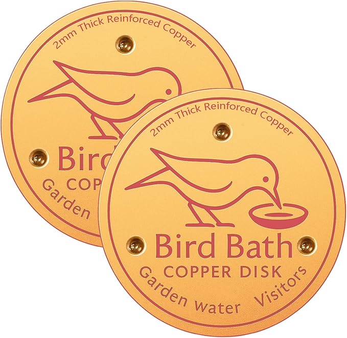 2 Pcs Bird Bath Copper Disk, 2mm Thick Reinforced Copper Cleaning Disk with Triple-Point Support, Purify Water All Year Round, Universal Fit for Outdoor Birdbaths, Bowl