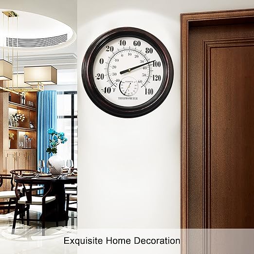 Indoor Outdoor Thermometer Large 12 Inch Wall Thermometer-Hygrometer Waterproof Does not Require Battery