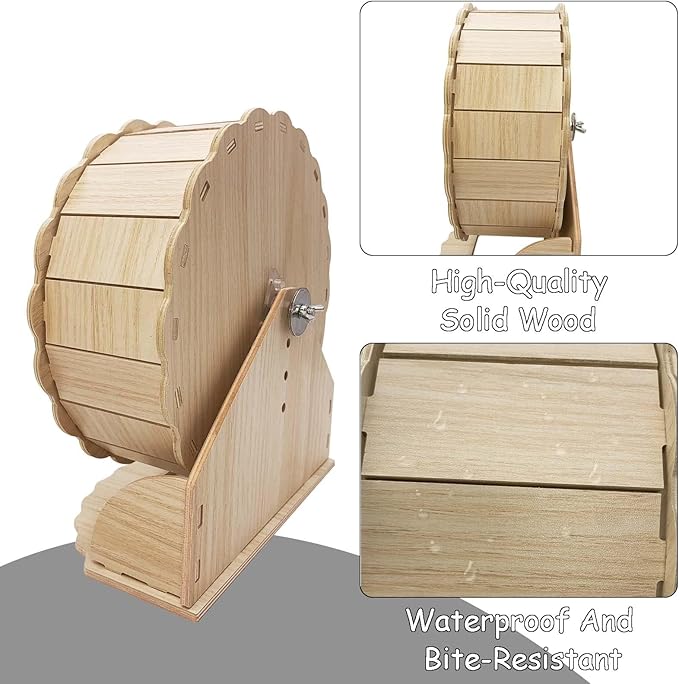 Hamiledyi Wooden Hamster Wheel, Small Pets Exercise Wheel, Silent Running Wheel for Gerbil, Mice, Guinea Pigs, Dwarf Syrian Hamster (8.26in)