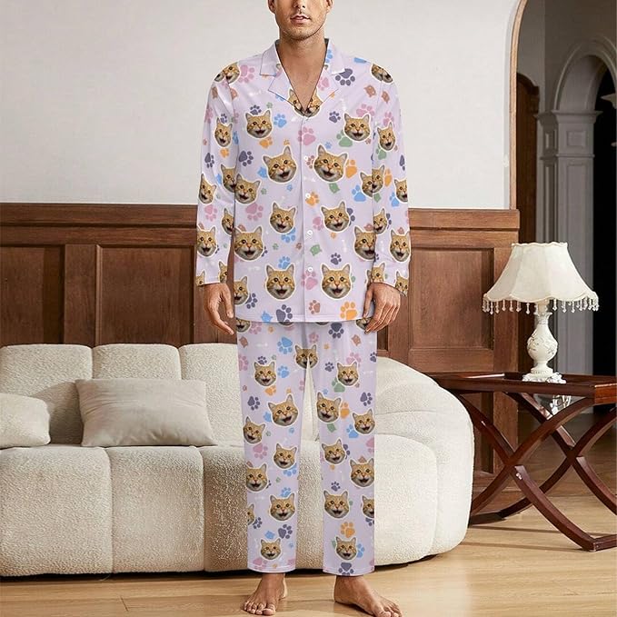 D-Story Personalized Pajamas with 1-8 Faces for Women Men, Custom Christmas Pjs, Pajamas Gifts For Family,Cat Mom,Dog Mom