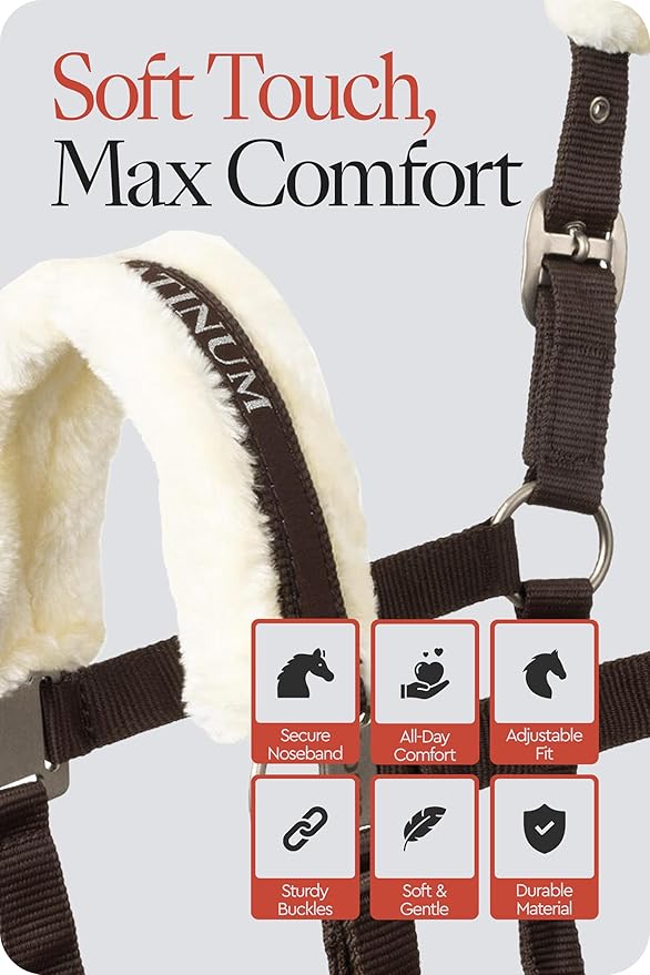 HORZE Howard Soft Fleece Padded Adjustable Polyester Horse Halter - Dark Brown - Cob