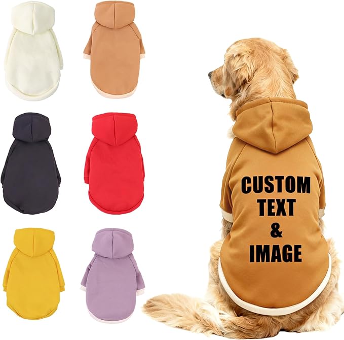Custom Dog Hoodie, Personalized Sweatshirt with Photo Text Name Logo, Customized Hooded Sweater for Small Medium Large Dogs & Cats (Brown, XXX-Large)