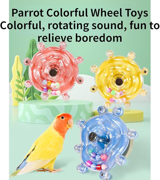 Parrot Spinner Toy, Funny Parakeet Toy Interactive Parrot Toy Bird Toy Spinning Rattle Cockatiel Toys Bird Cage Accessories for Entertainment Chewing Exercise (Yellow)