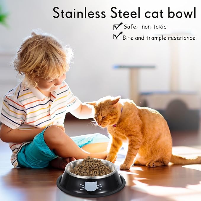 Hillban 10 Pcs Stainless Steel Cat Bowls for Food and Water, 7oz Non-Slip Small Pet Bowls with Removable Rubber Base for Cats Small Dogs Stackable Feeding